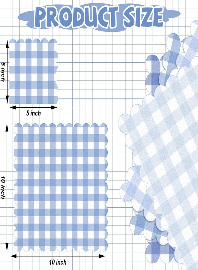 Weekgrat 100 Pack Gingham Paper Napkins Plaid Scalloped Cocktail Disposable Checkered Paper Napkin for Guest Wedding Birthday Party Baby Shower Supplies 5 x 5 Inch(Blue White) - Image 2